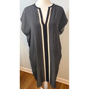 Vince Silk Shift Dress Size S Geometric Print‎ V-Neck Pockets Black Cream